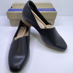 CLARKS Collection Slip-On Shoe Juliet Palm Black Leather Women’s Sz 8.5M New ✨